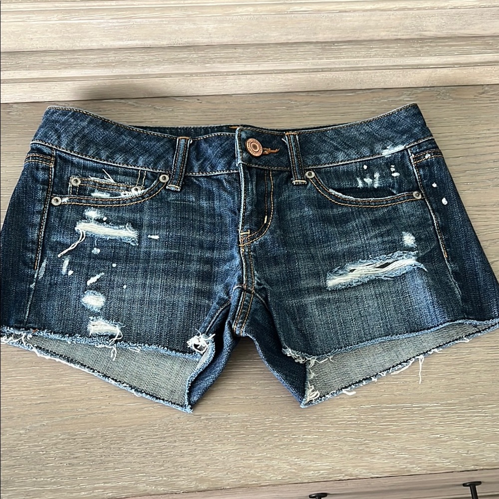 American Eagle Outfitters Blue Distressed Jean Shorts